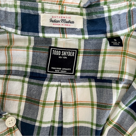 Todd Snyder Madras Blue Green check plaid button down long sleeve shirt. Small - Picture 3 of 4